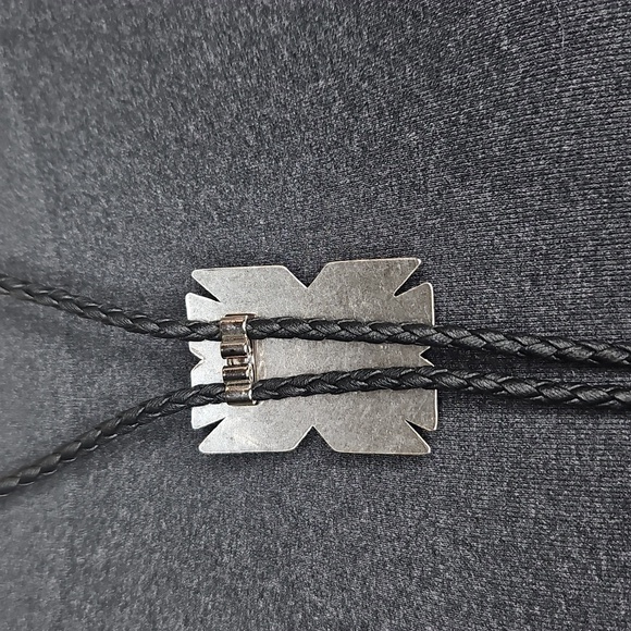 Western Style Silver and Blue Bolo Tie with Turquoise Pendant - Picture 4 of 6